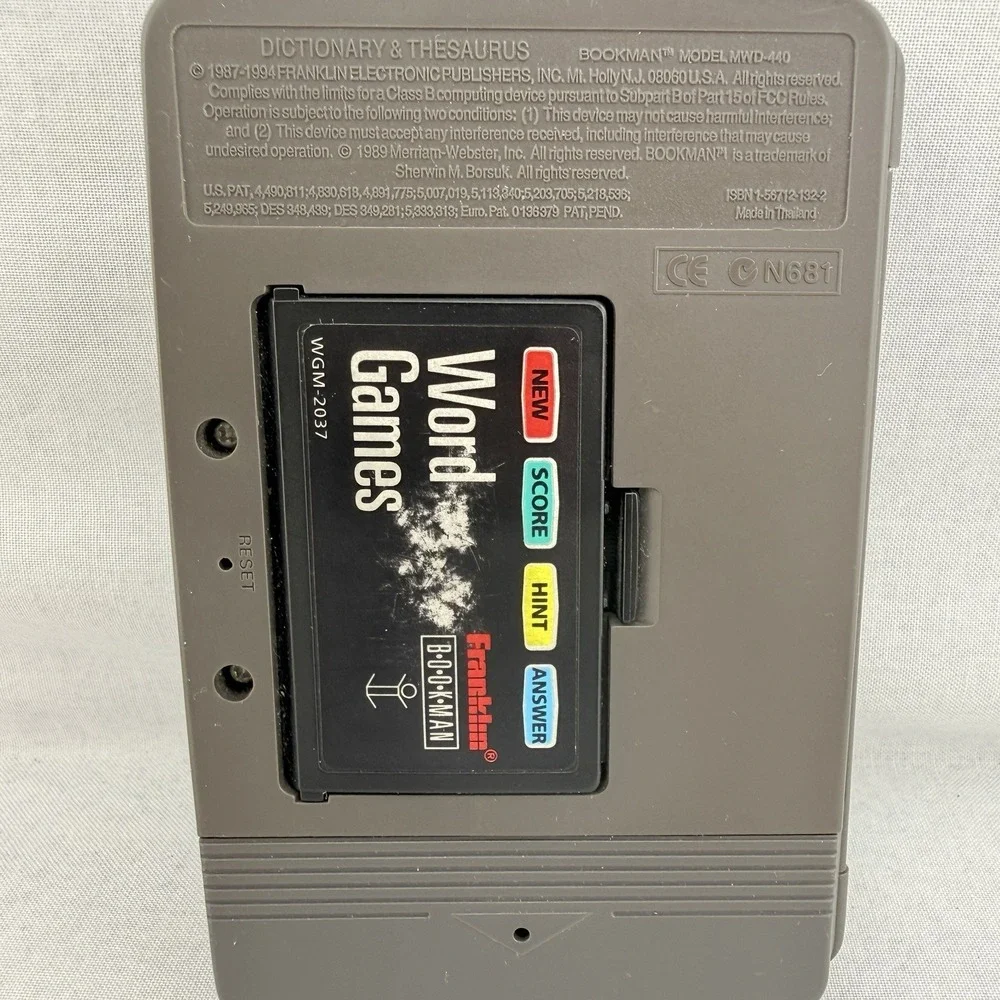 Vintage‎ Franklin Bookman MWD-440 + Word Games WGM-2037 Cartridge - Works Great!
